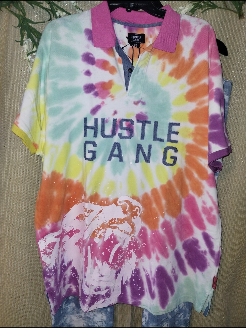 Hustle Gang Men's Tie-Dye Polo in Pink, Orange, Yellow, Purple, Green